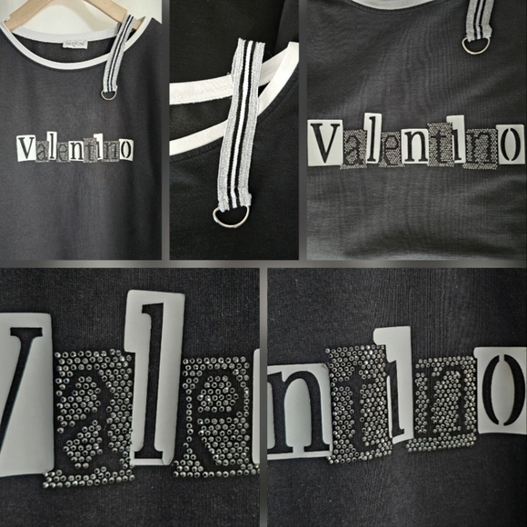 🇮🇹 Valentino Black & White Rhinestone Long Sleeve Top - Picture 5 of 16